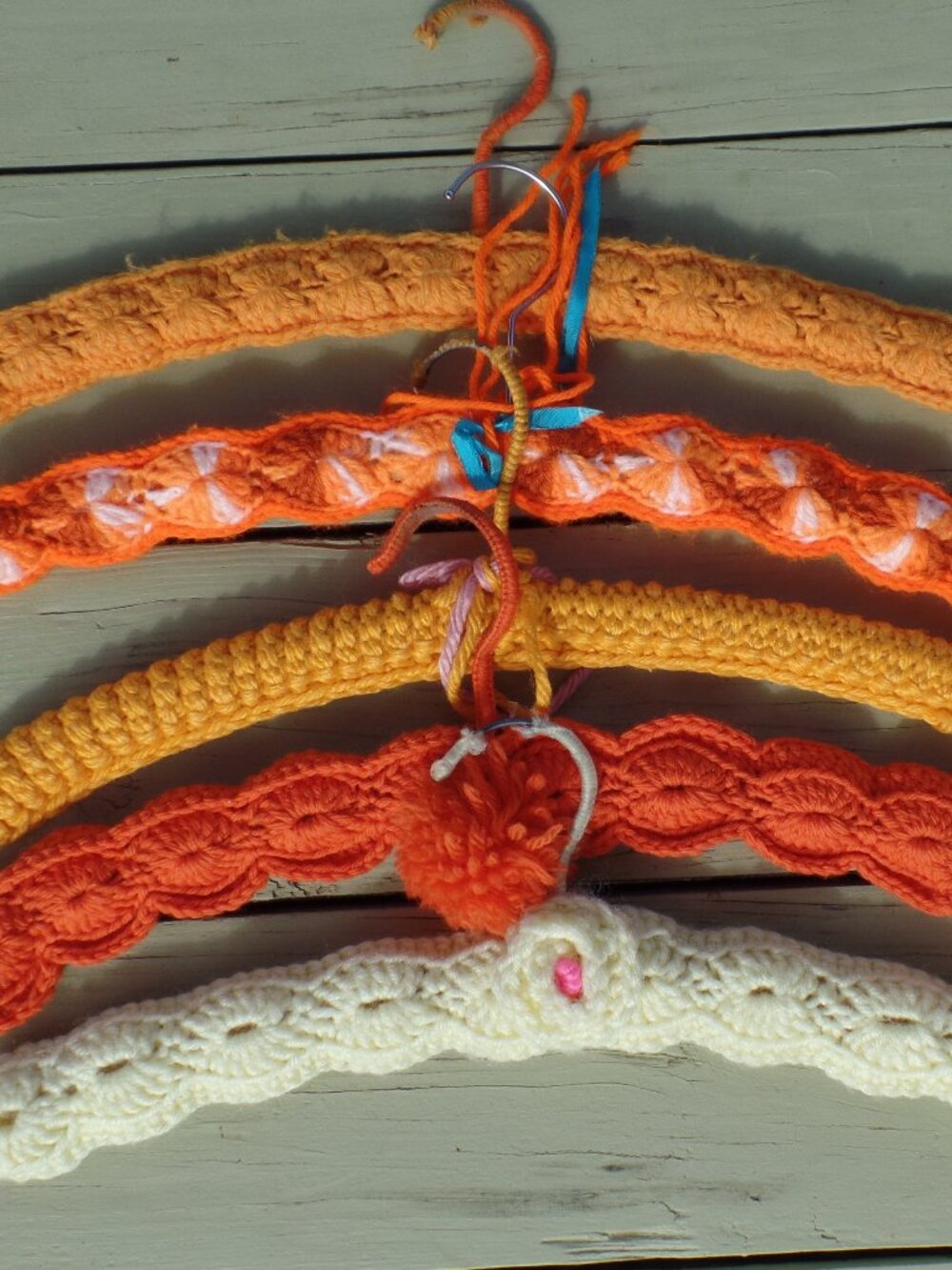 Vintage Hand Crocheted Hangers SET of 5 ORANGES